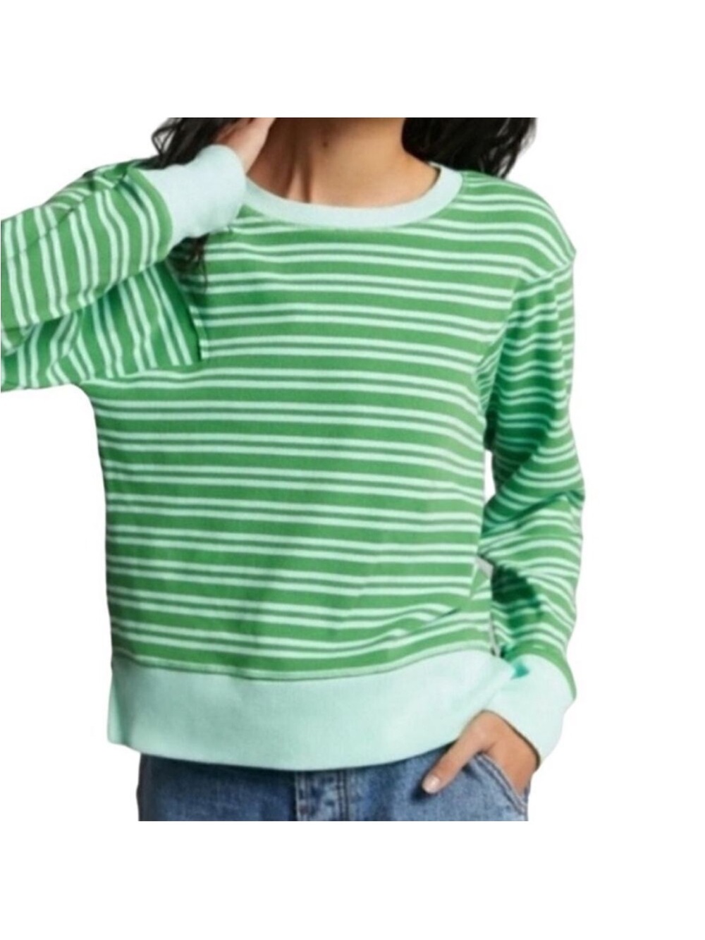 Maeve by Anthropologie Green Striped Long Sleeve Tee, Sz Small